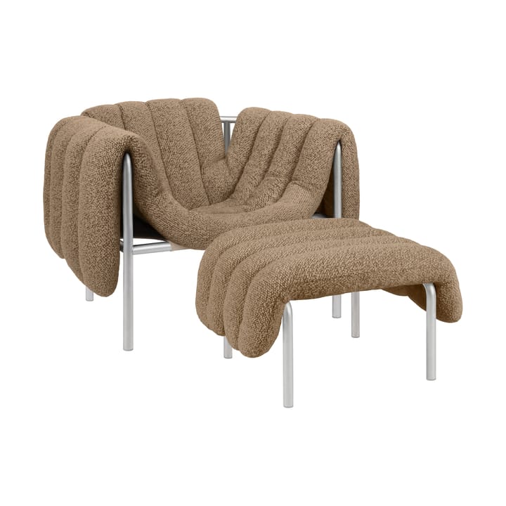 Sillón lounge + ottoman Puffy - Sawdust-acero inoxidable - Hem