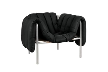 Sillón lounge Puffy - Black leather-acero inoxidable - Hem