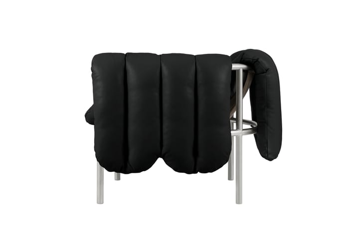 Sillón lounge Puffy, Black leather-acero inoxidable Hem