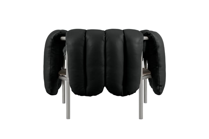 Sillón lounge Puffy, Black leather-acero inoxidable Hem