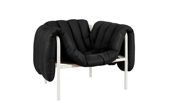 Sillón lounge Puffy, Black leather-cream Hem