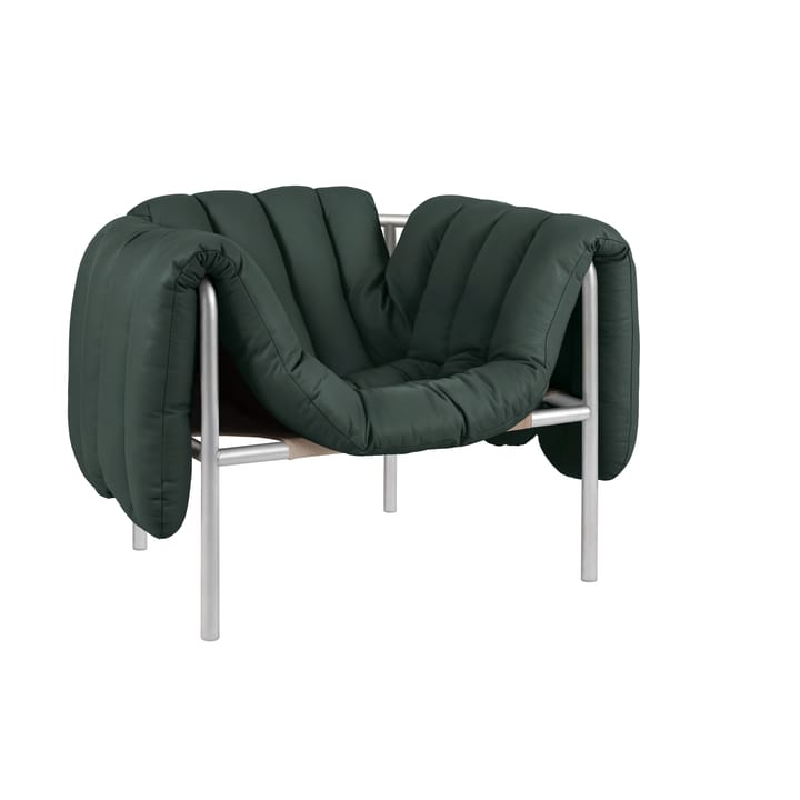 Sillón lounge Puffy - Dark green leather-acero inoxidable - Hem