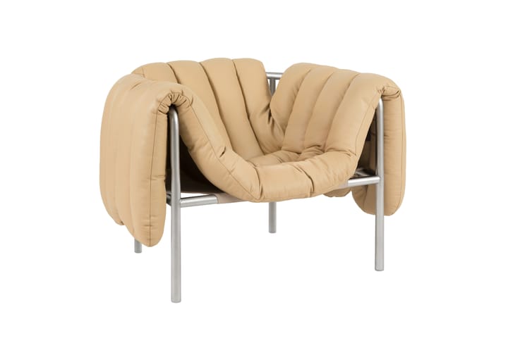 Sillón lounge Puffy, Sand leather-acero inoxidable Hem