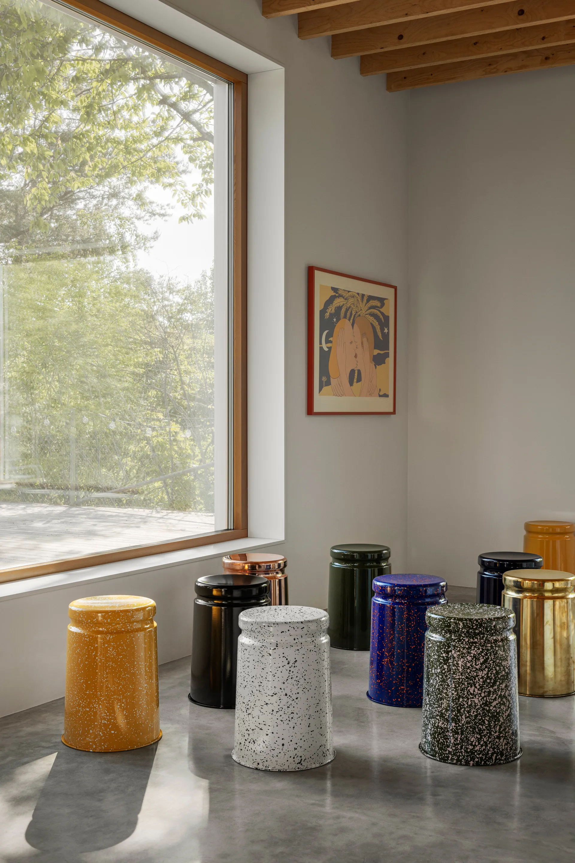 Taburete Last Ø32x44 cm, Green-pink splatter Hem