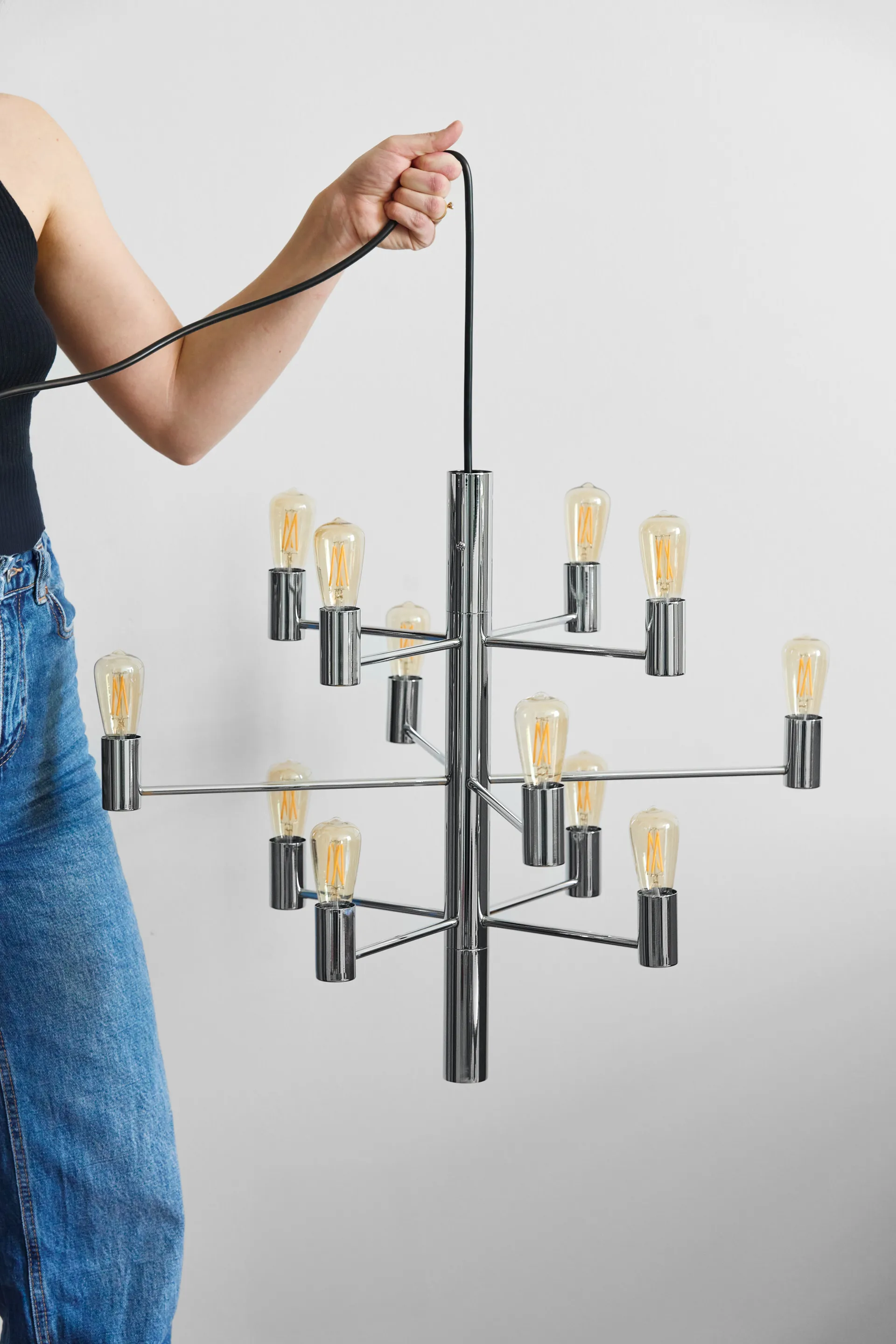 Lámpara de araña Manola 12, cromo Herstal