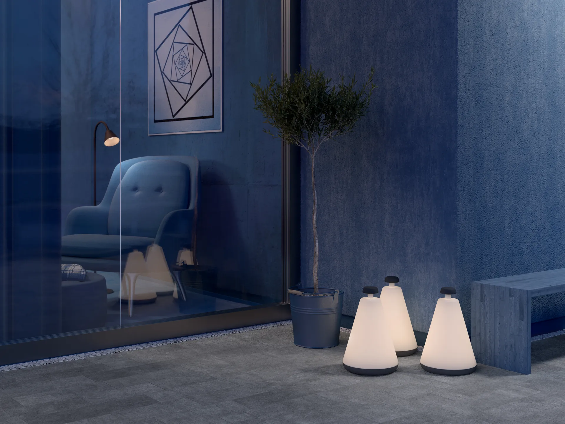 Lámpara de mesa portátil Buoy, gris Herstal