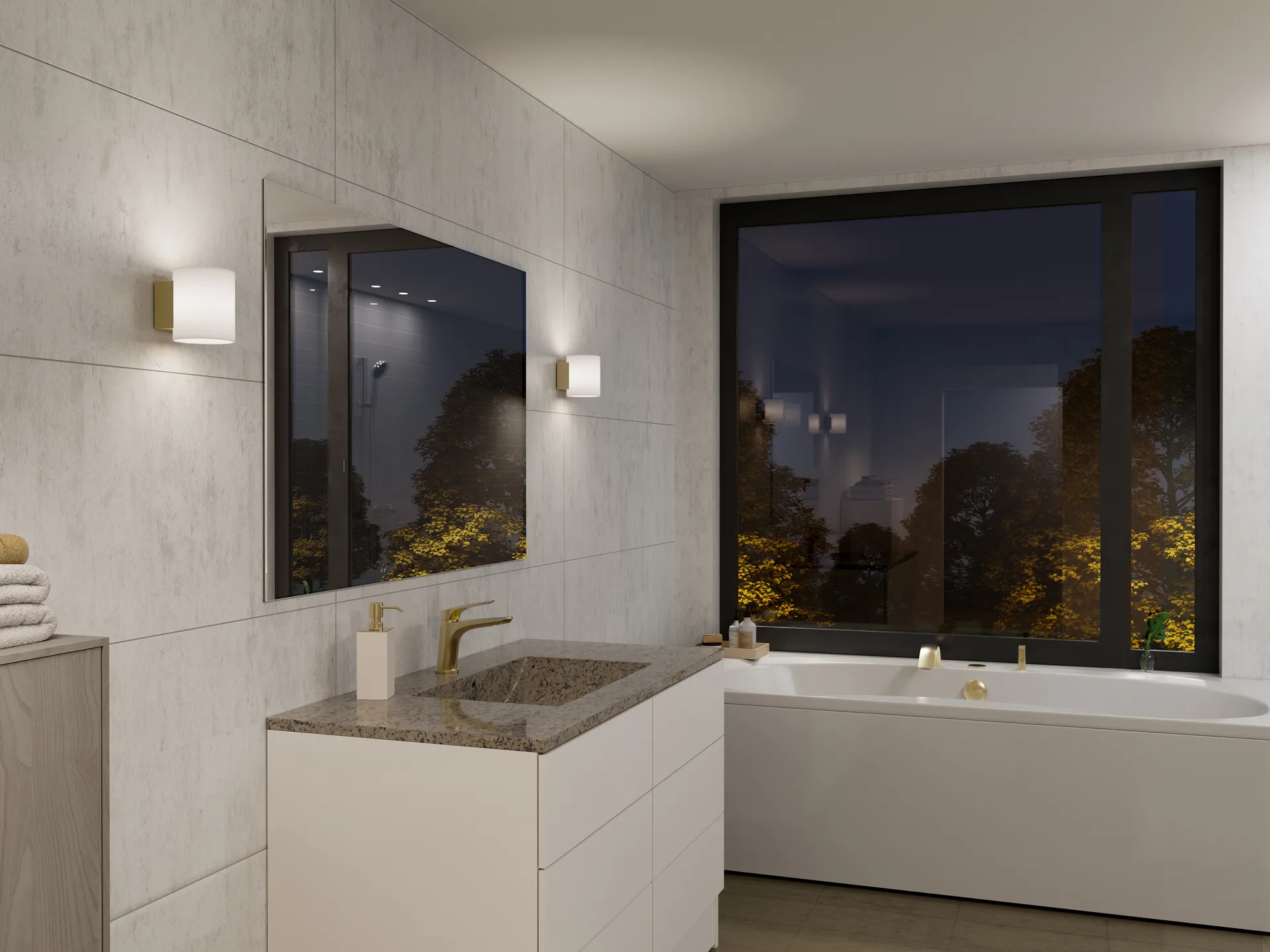 Lámpara de pared Evoke S, Satin brass-vidrio opalino Herstal