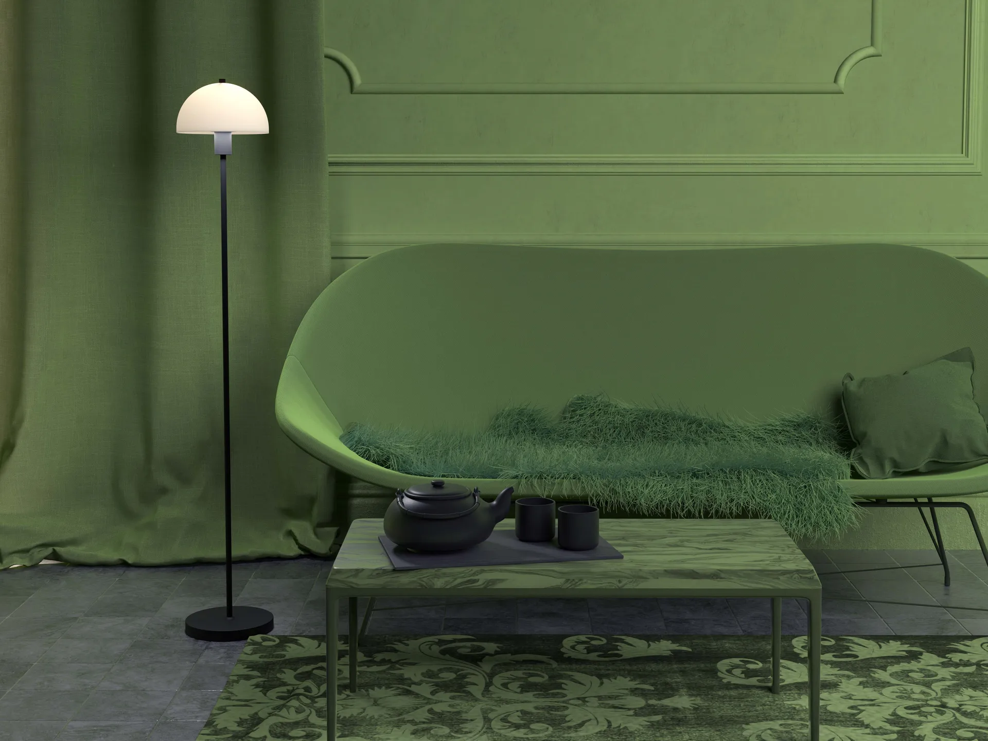 Lámpara de pie Vienda, Negro-vidrio opalinoo Herstal