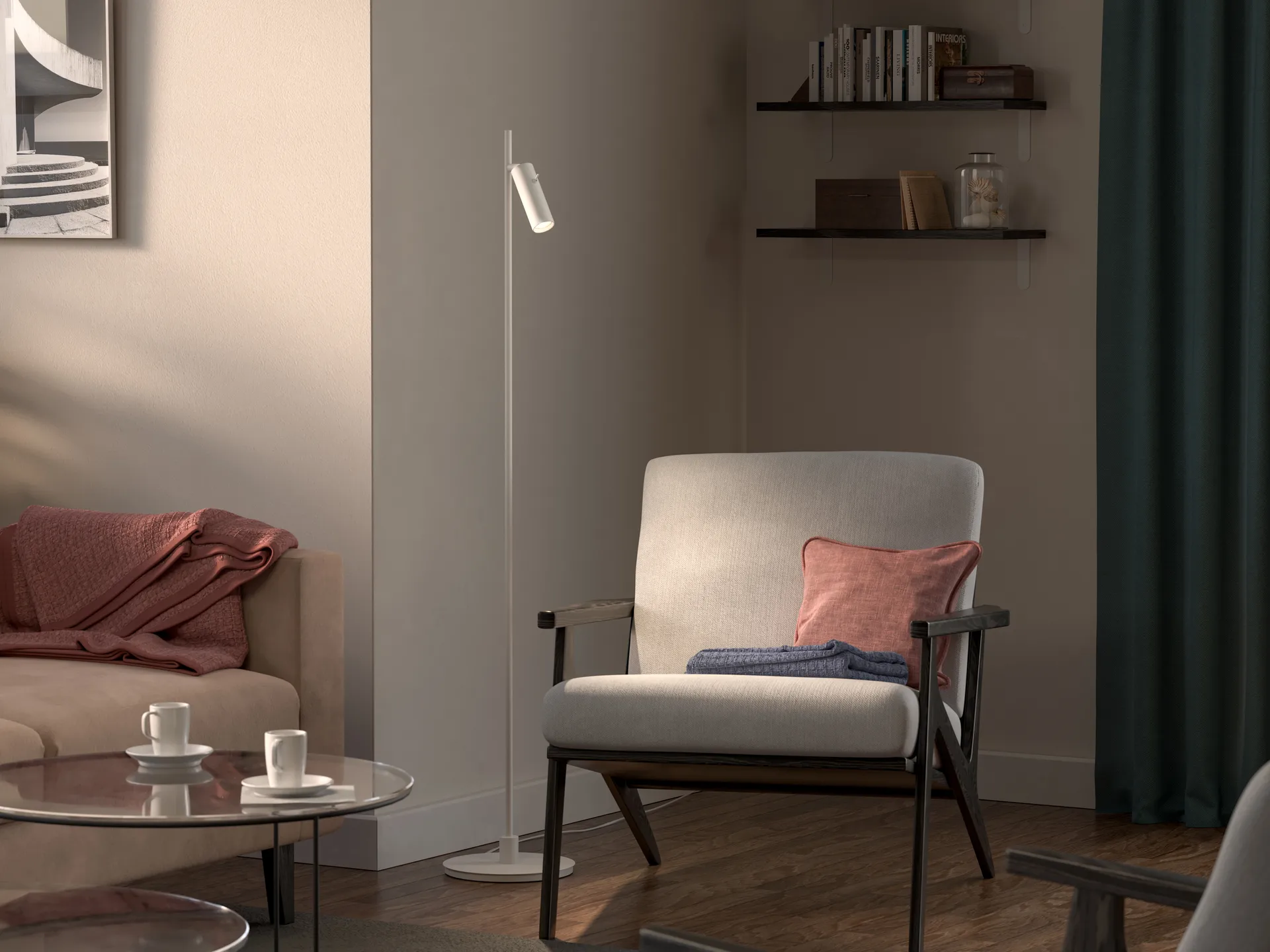 Lámpara de suelo Pipeline, Blanco mate Herstal