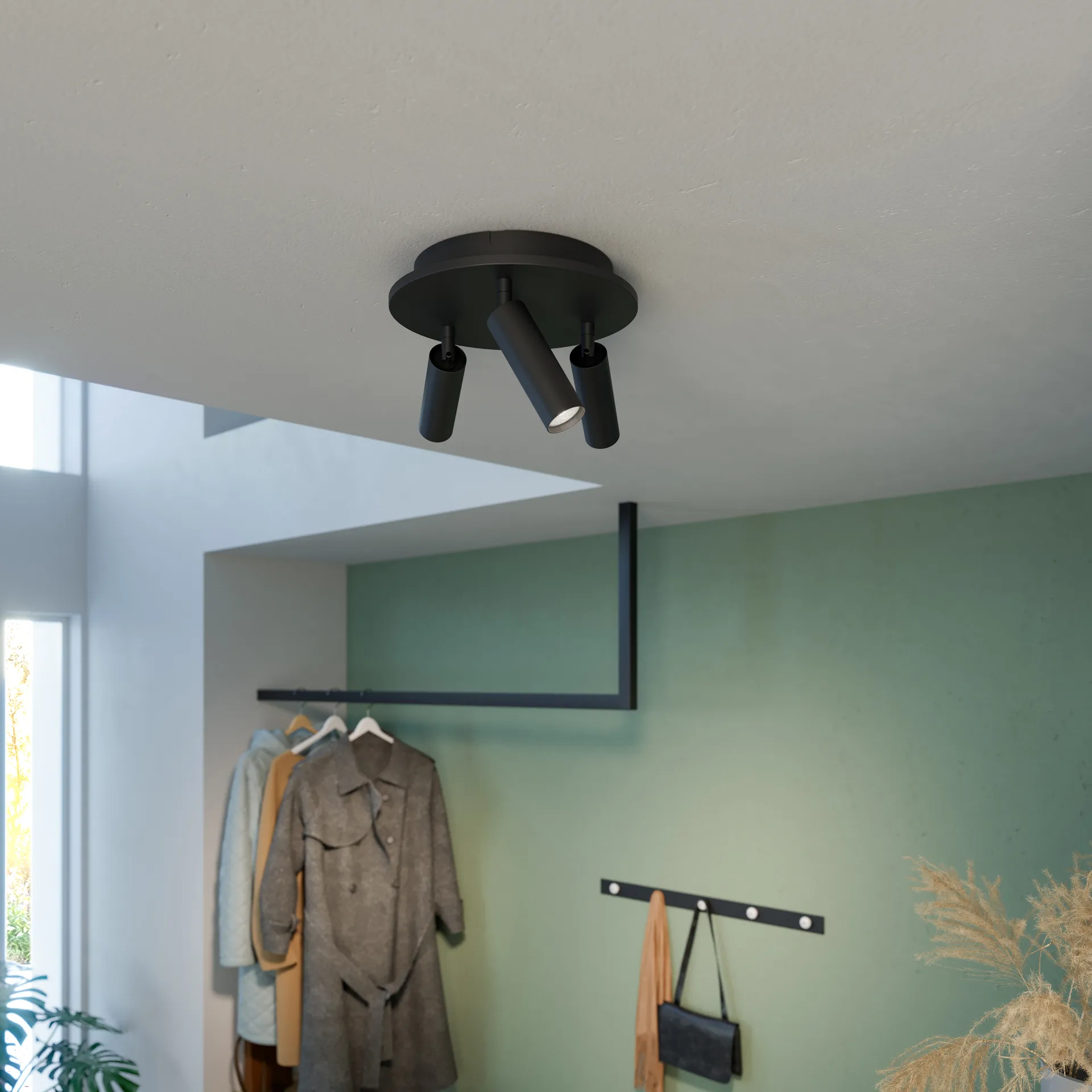 Lámpara Pipeline spotlight round 3, Negro mate Herstal