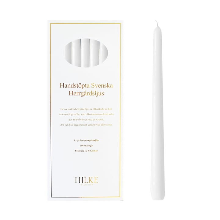 6 Velas Herrgårdsljus 30 cm, Blanco brillo Hilke Collection