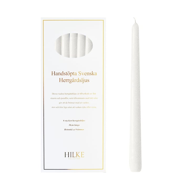 6 Velas Herrgårdsljus 30 cm - Blanco perla brillo - Hilke Collection