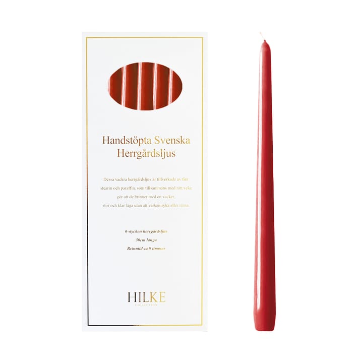6 Velas Herrgårdsljus 30 cm, Rojo brillo Hilke Collection