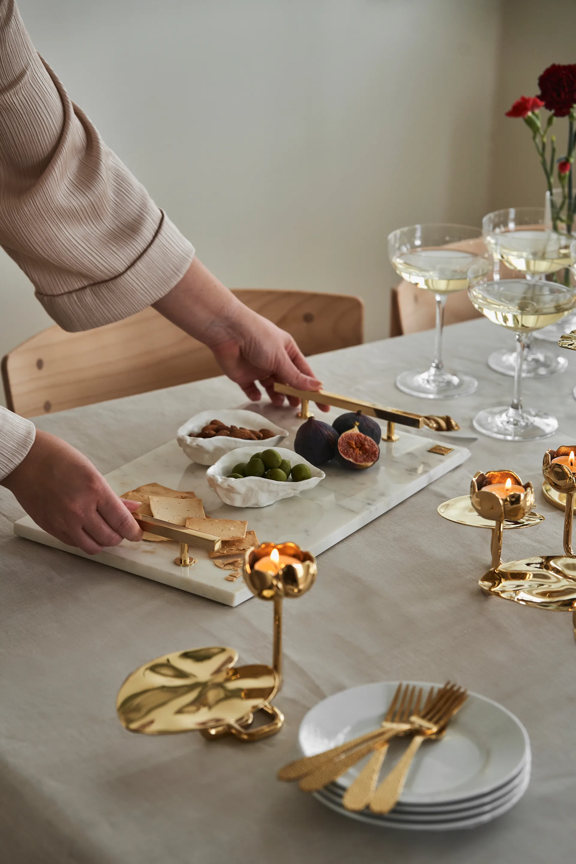 Bandeja Hilke Collection 40,5x25,5 cm, blanco mármol-latón macizo Hilke Collection