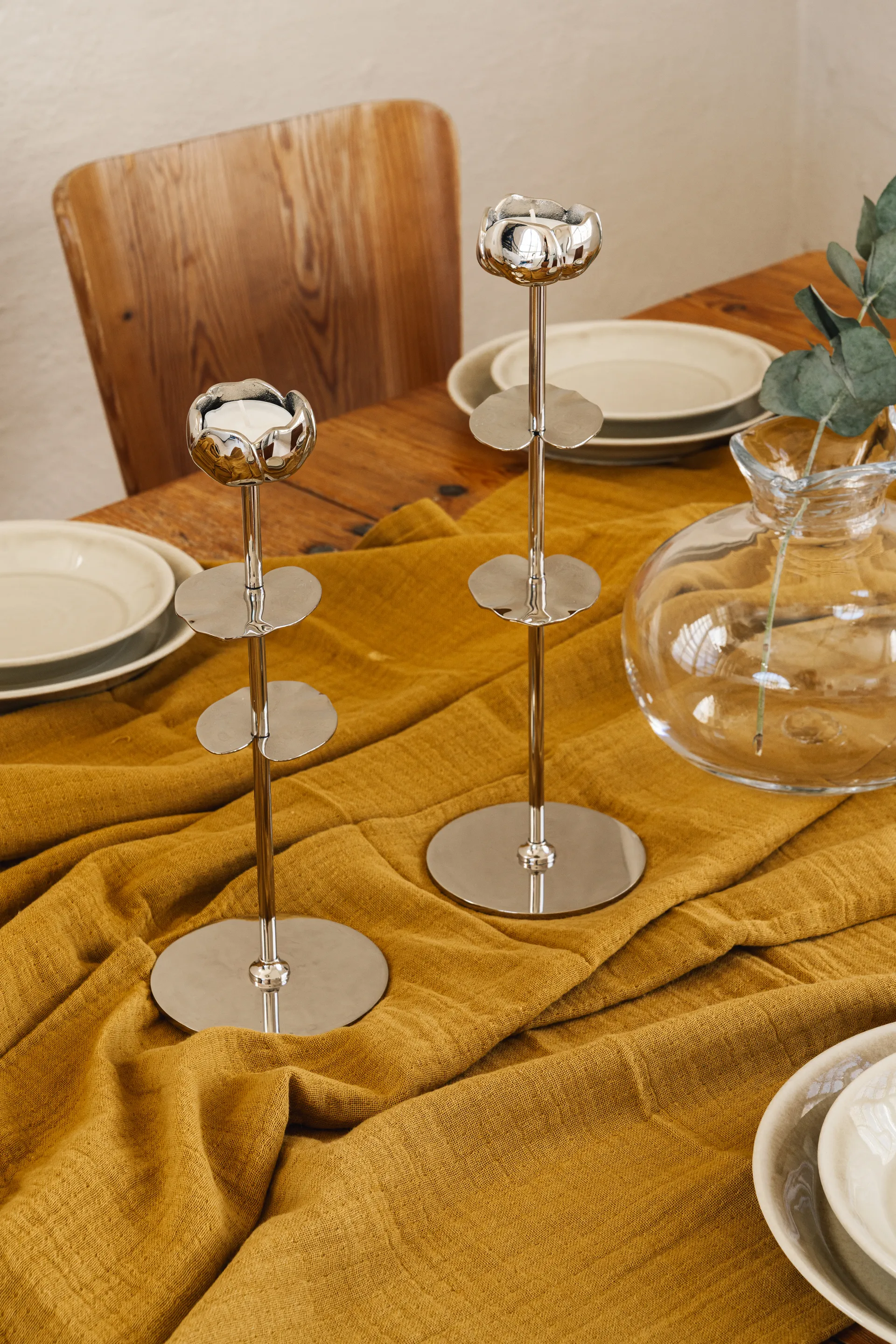 Candelabro Ninfea Alta 30 cm, Latón niquelado Hilke Collection