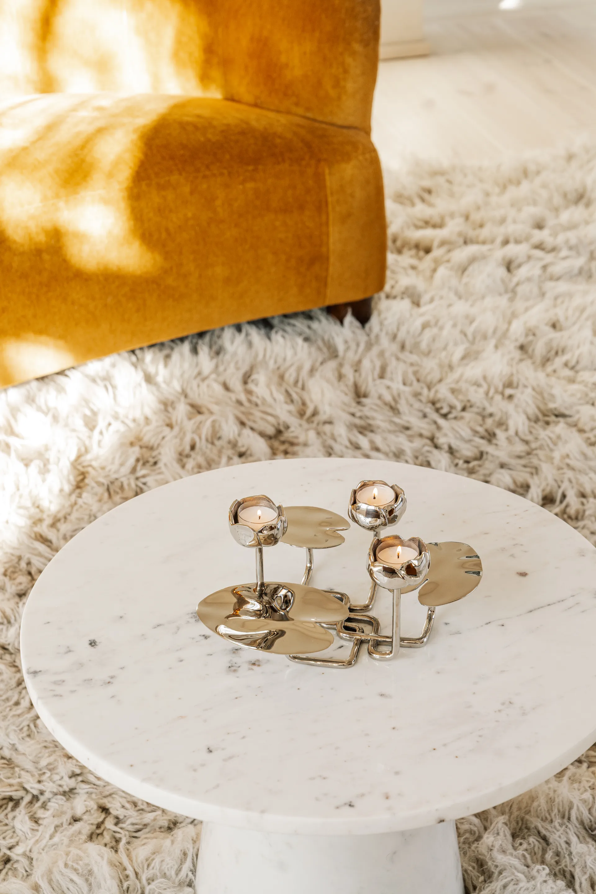 Candelabro Ninfea grande, Latón niquelado Hilke Collection