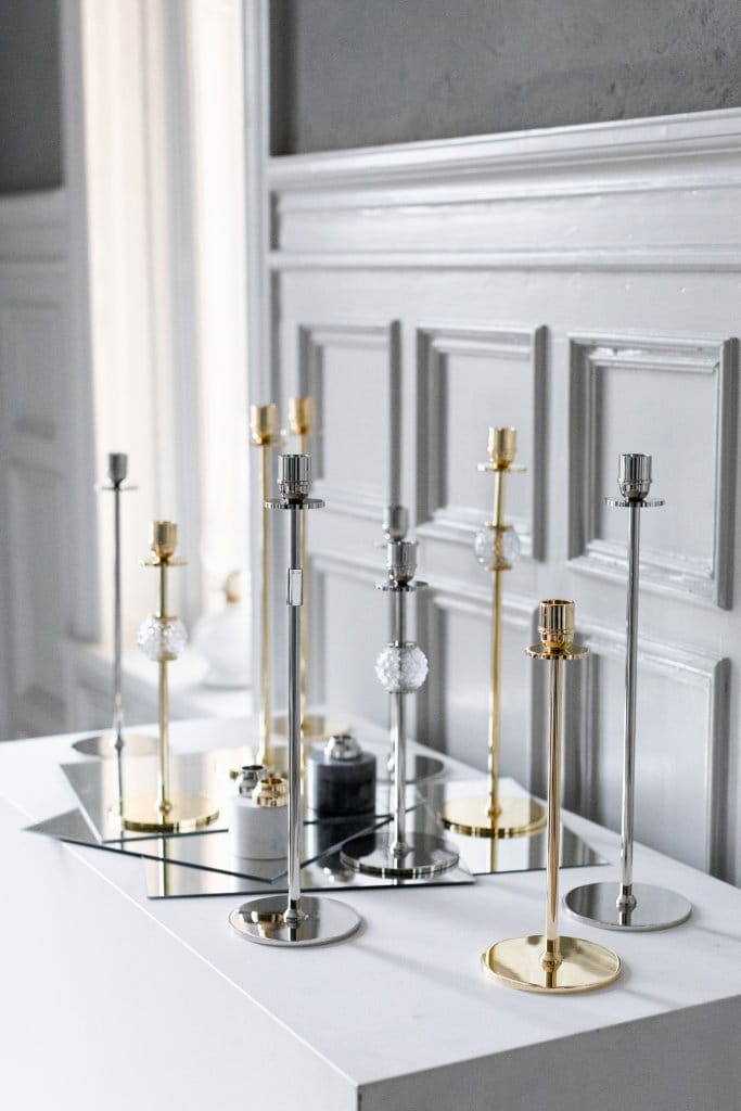 Candelabro Tuti 40 cm, latón niquelado Hilke Collection