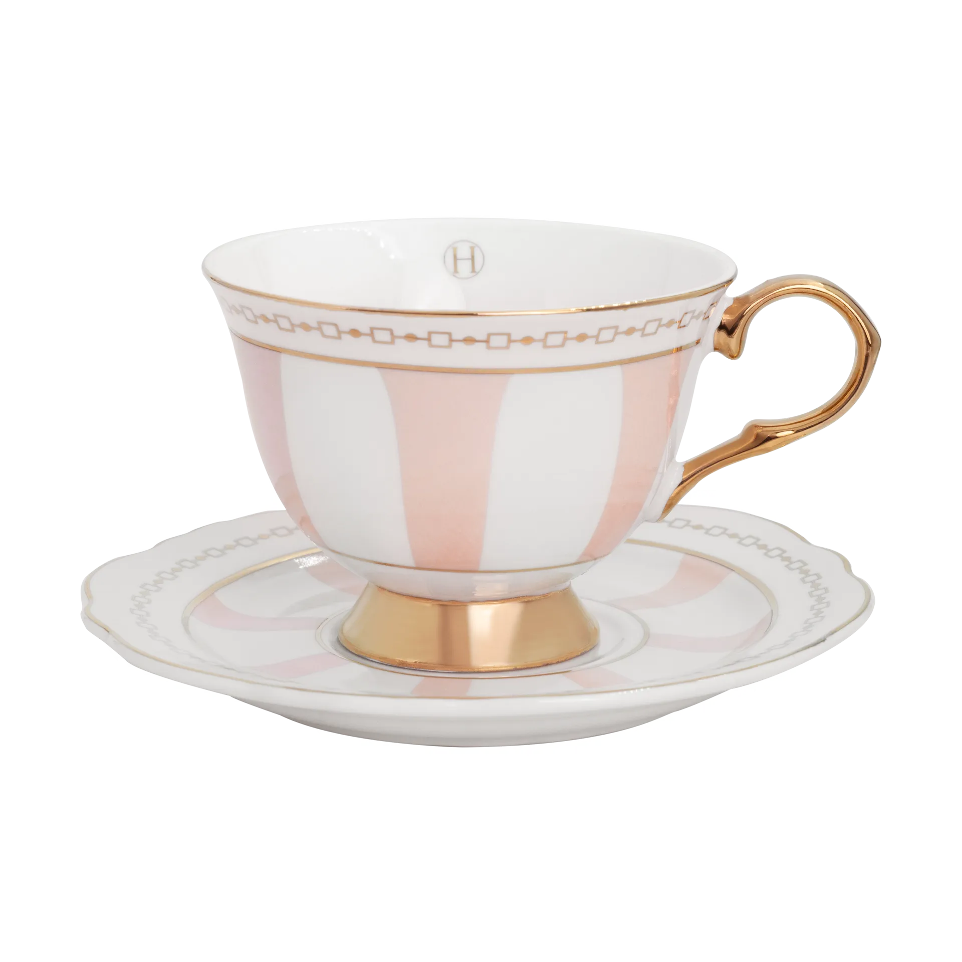 Taza con platillo Strisce Rosa, 22 cl Hilke Collection