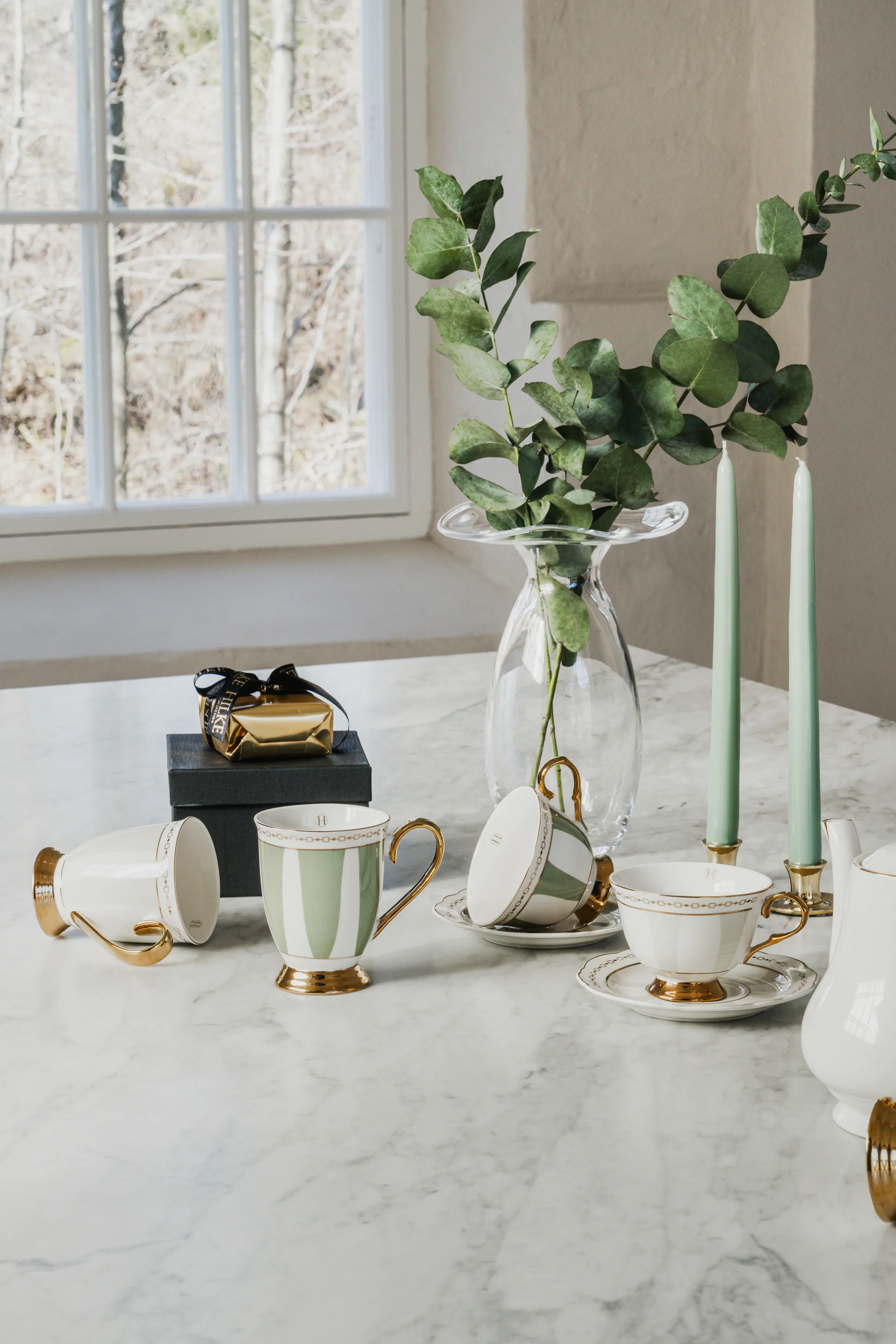 Taza con plato Strisce Salvia, 22 cl Hilke Collection