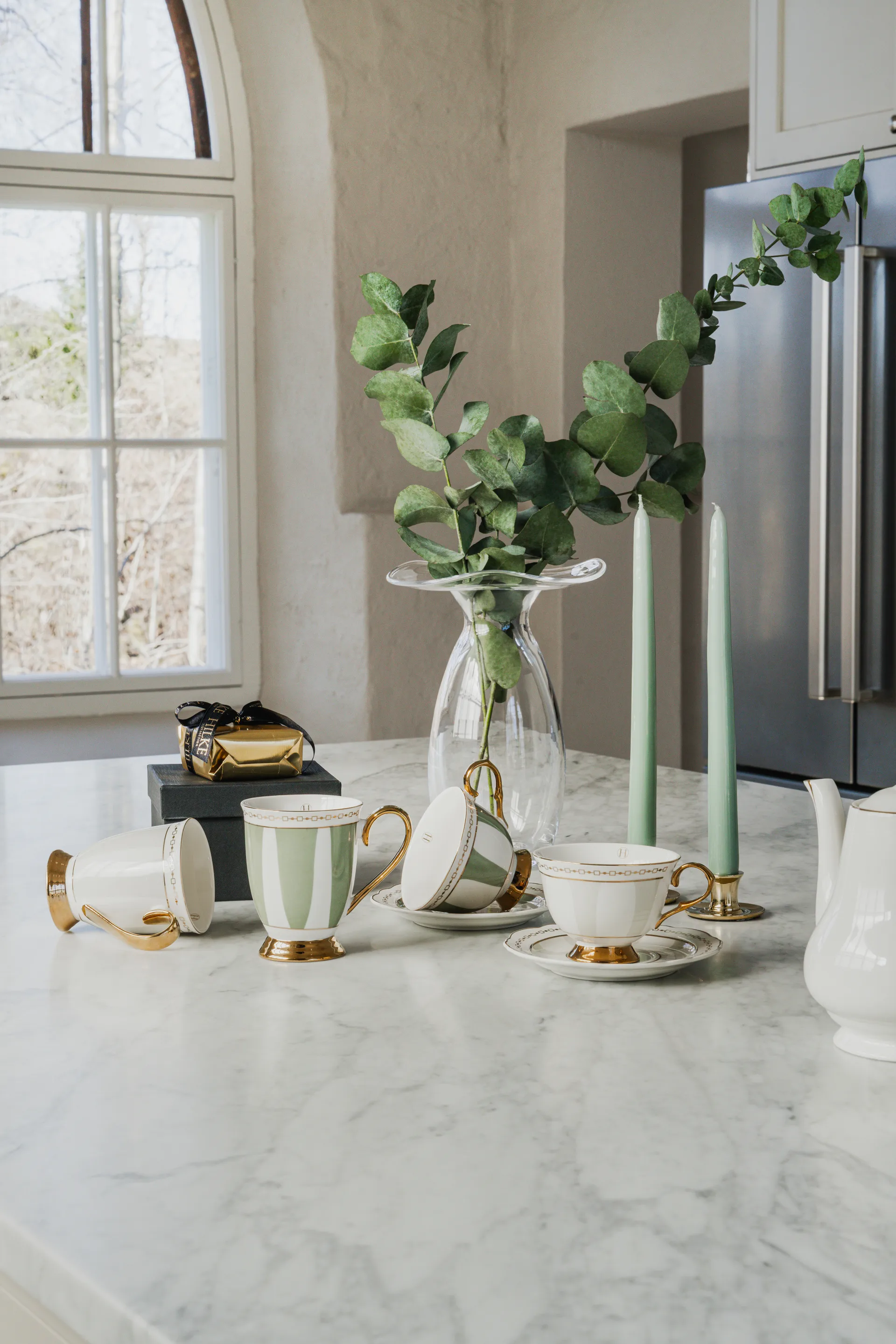 Taza con plato Strisce Salvia, 22 cl Hilke Collection