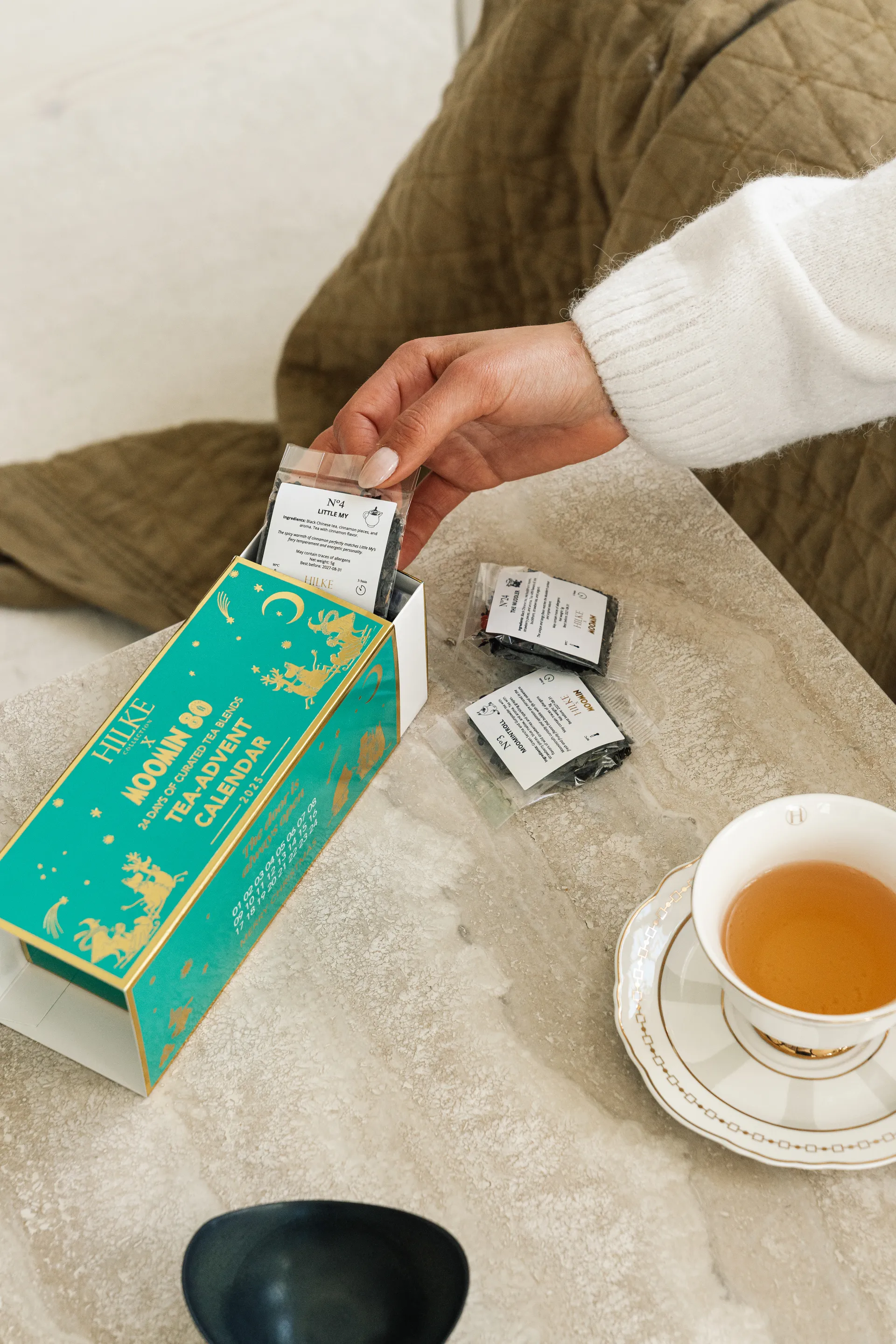 Taza con plato Strisce Tortora, 22 cl Hilke Collection