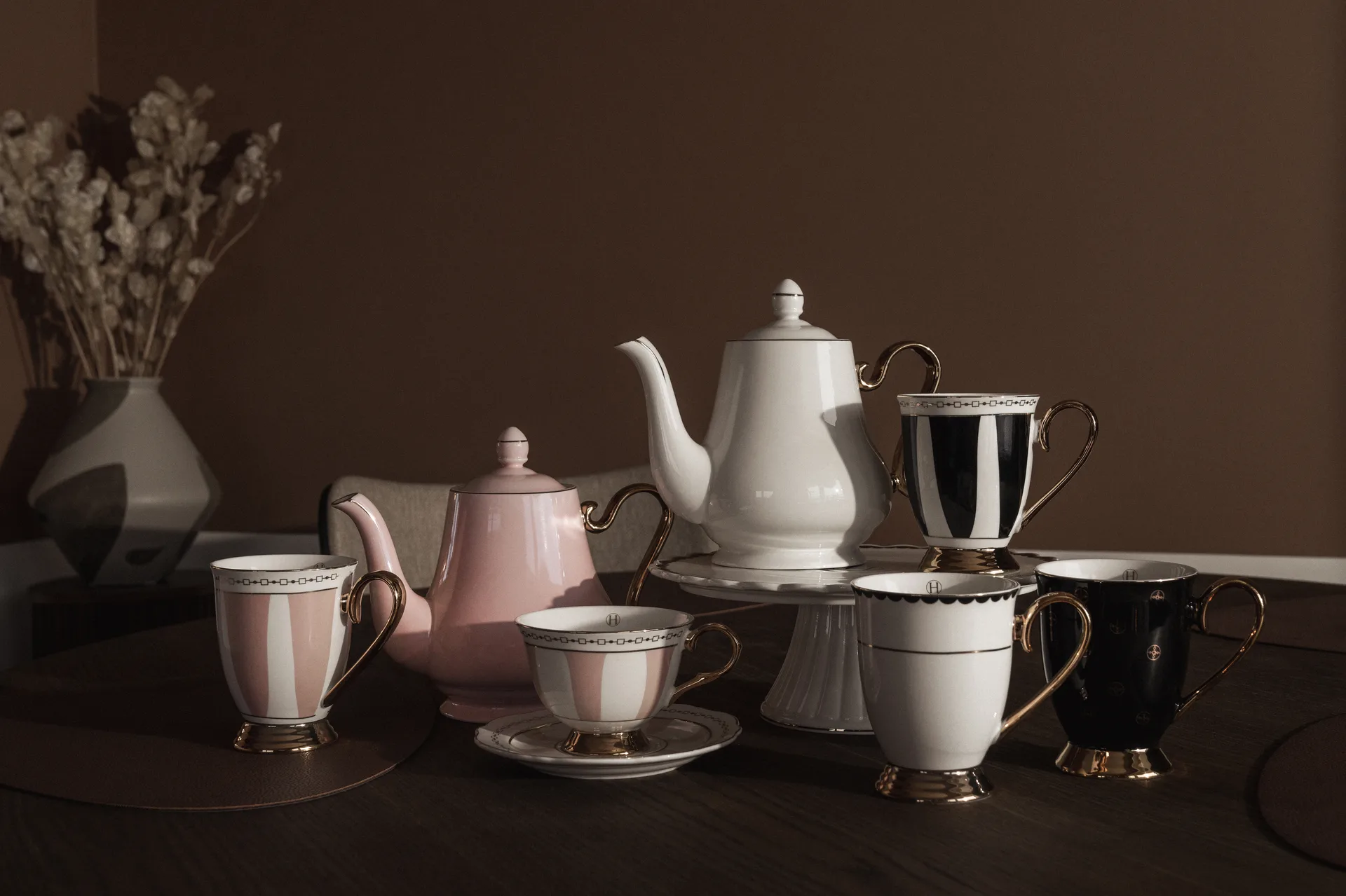 Taza Strisce Rosa 28 cl, Rosa-blanco-oro Hilke Collection