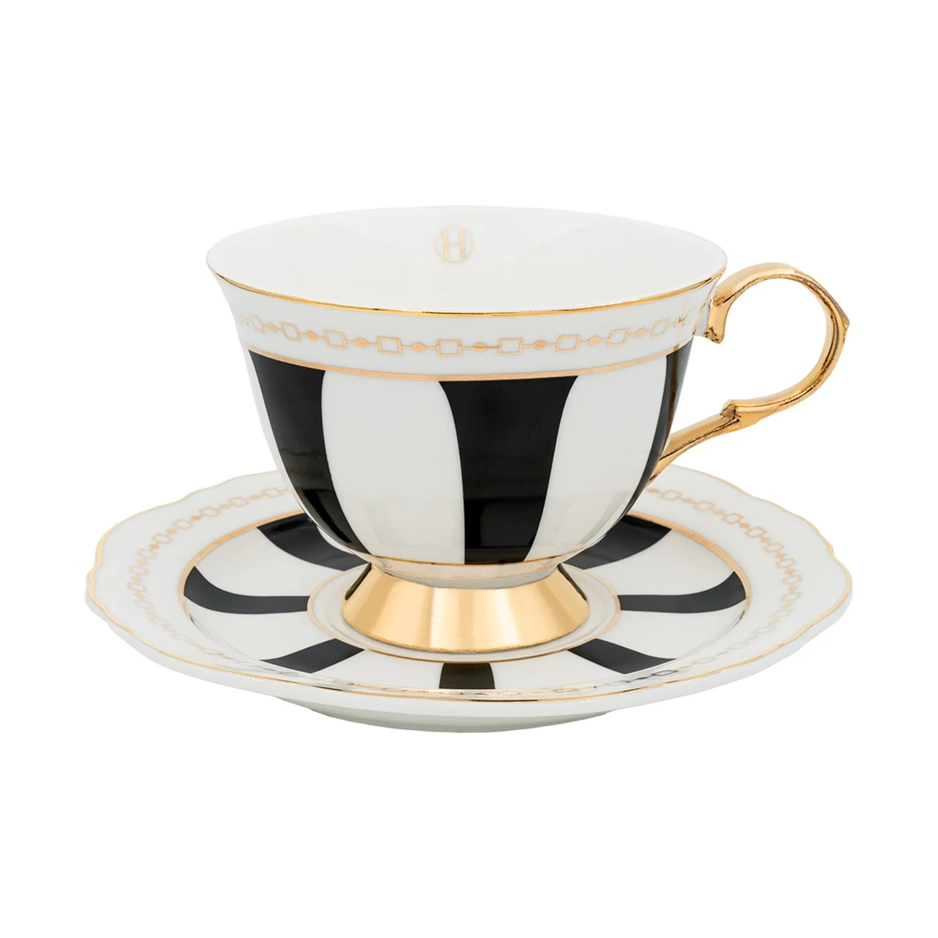 Taza y platillo Strisce Nero, 22 cl Hilke Collection