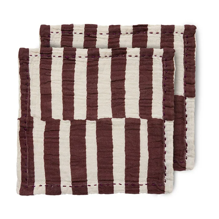 2 Servilletas de algodón Striped 30x30 cm, Burgundy HKliving