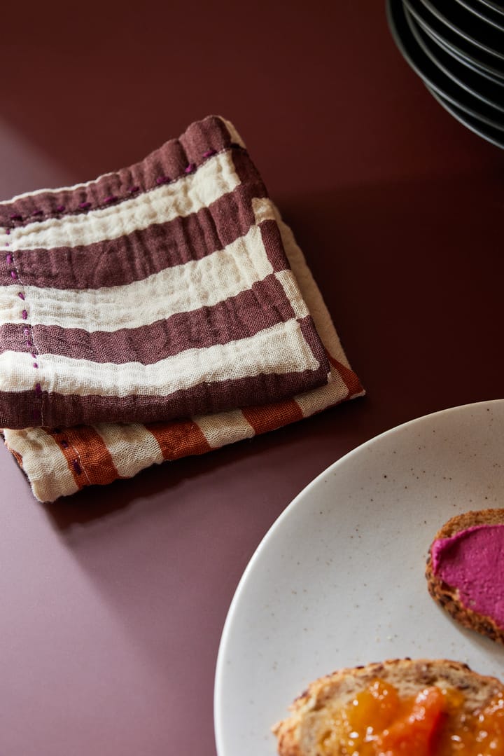 2 Servilletas de algodón Striped 30x30 cm, Burgundy HKliving