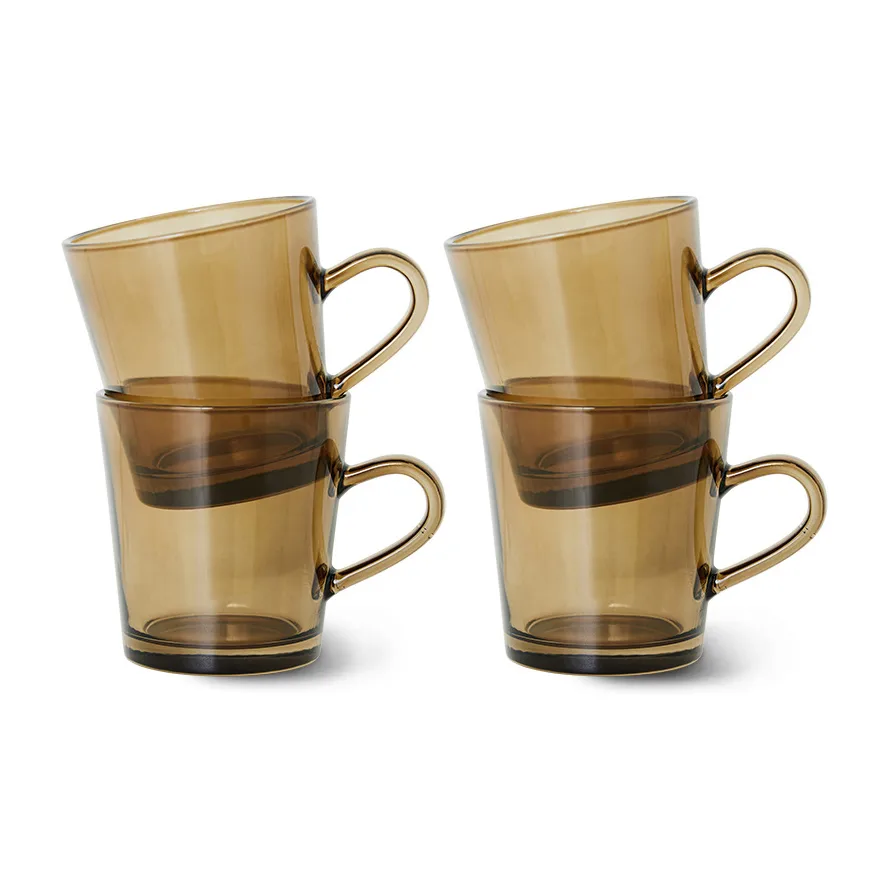 4 Tazas de café de vidrio 70's 20 cl, Mud brown HKliving