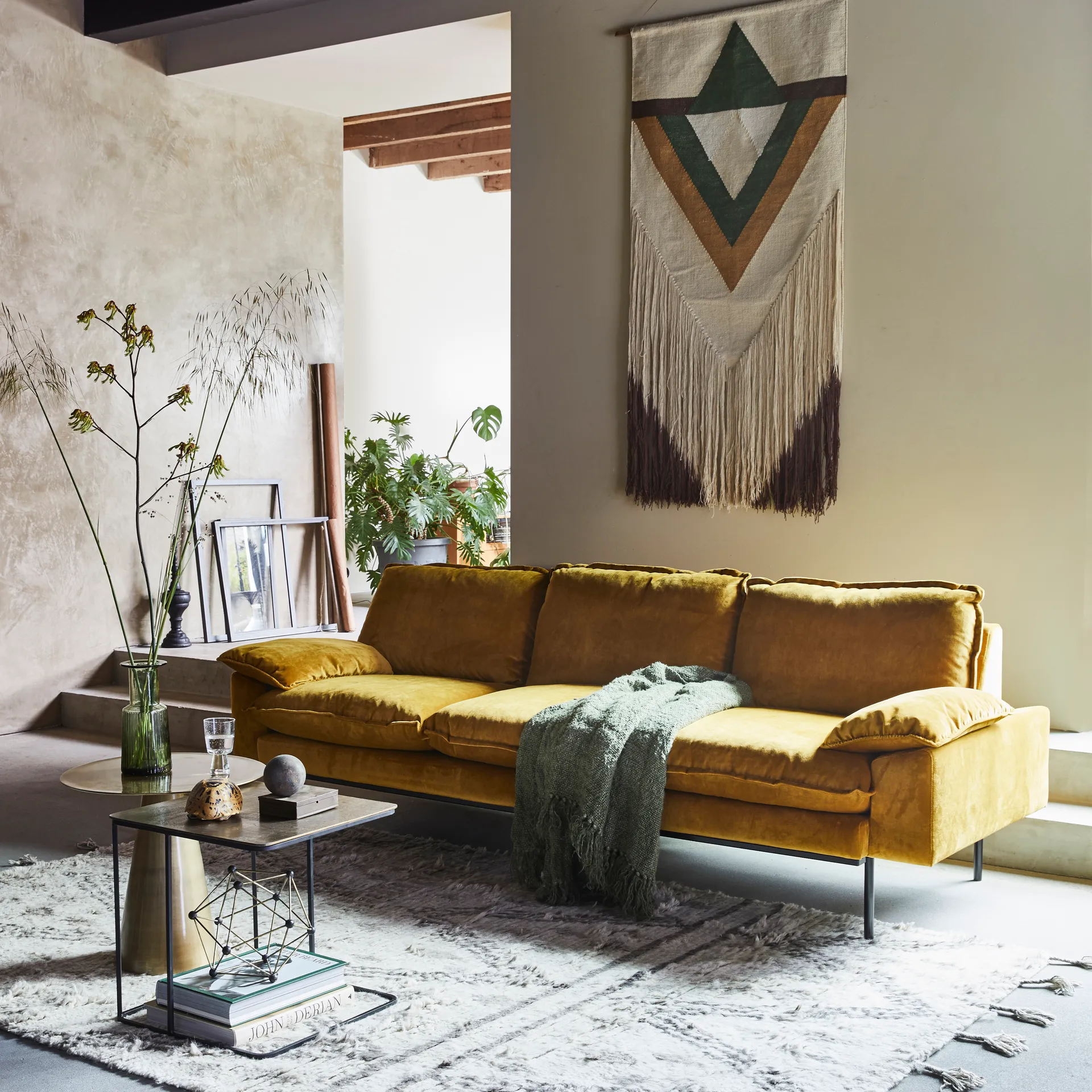 Sofá de 3 plazas Retro, Yra (amarillo) HKliving