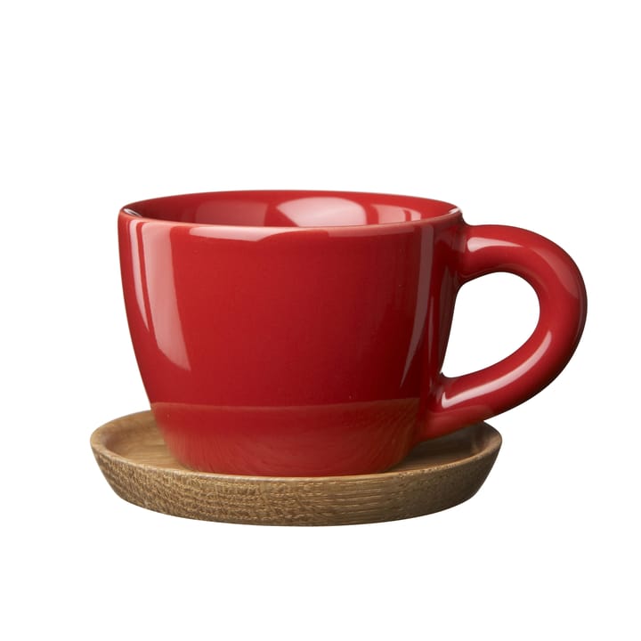 Taza de café espresso y platillo Höganäs 10 cl - rojo brillante - Höganäs Keramik