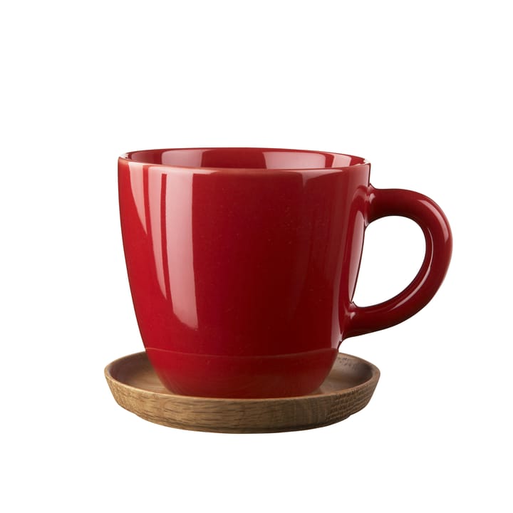 Taza de café y platillo Höganäs 33 cl - rojo brillante - Höganäs Keramik
