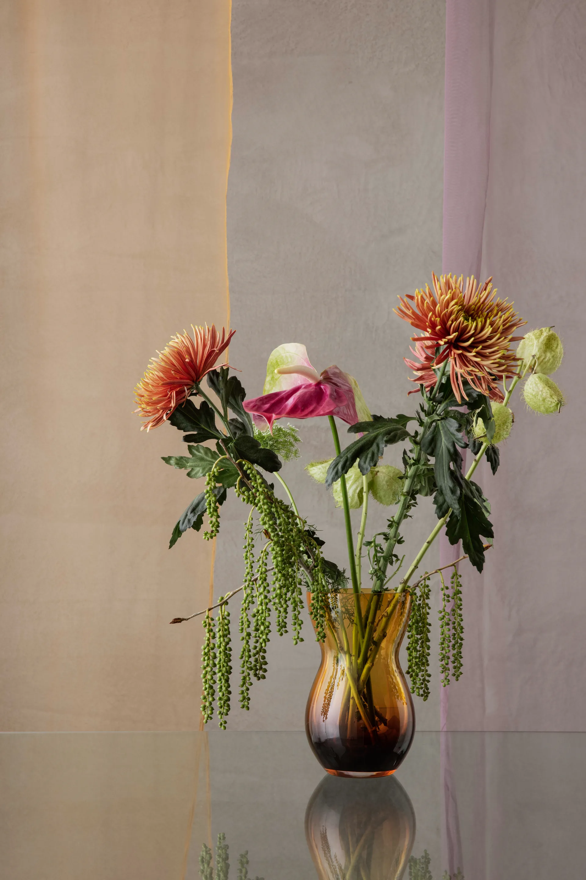 Jarrón Calabas 21 cm, Duo burgundy-amber Holmegaard