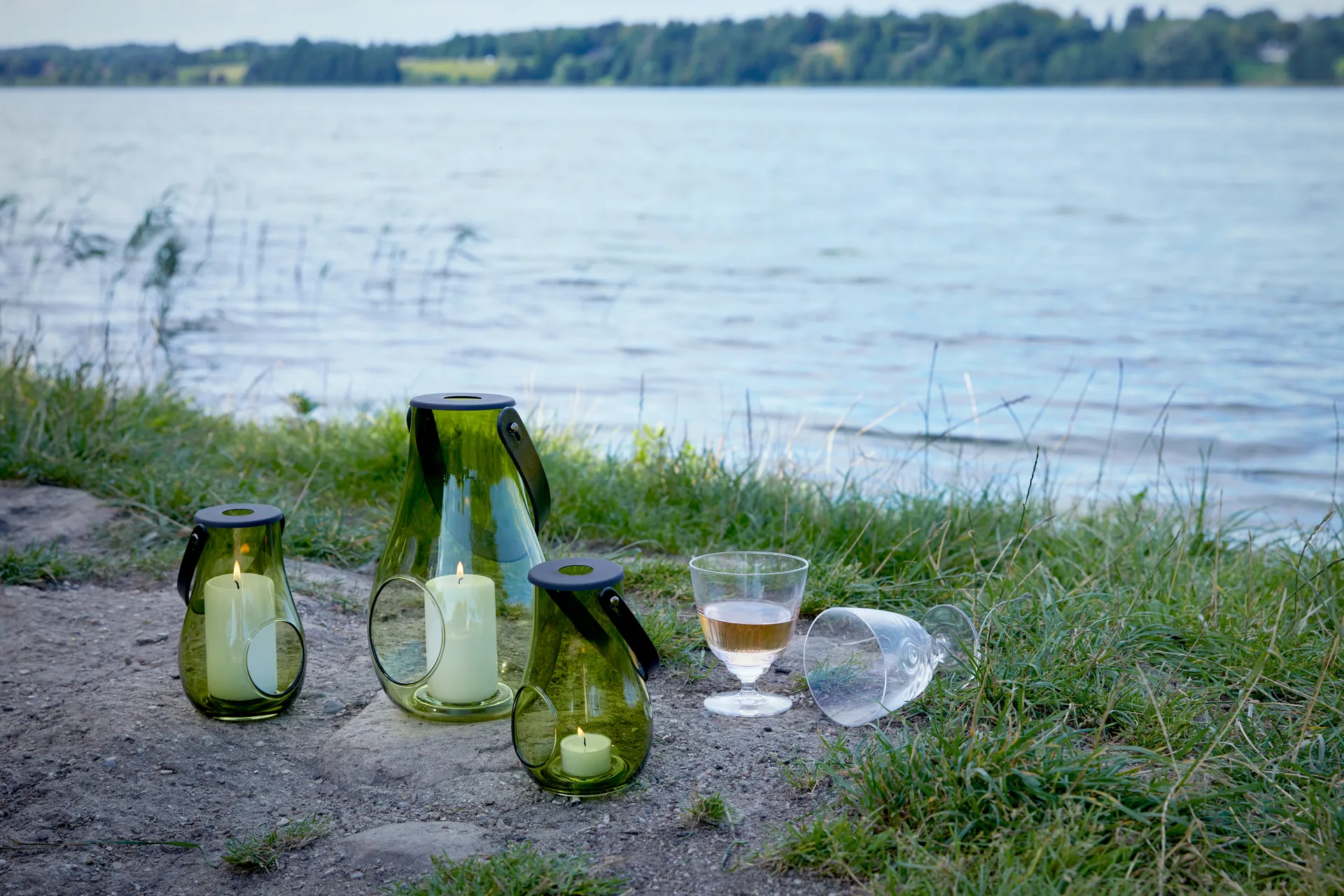 Portavelas Design With Light verde oliva, 25 cm Holmegaard