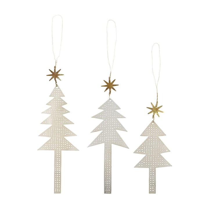 3 Colgantes de Navidad Tree with Star perforado, plata antiguo House Doctor