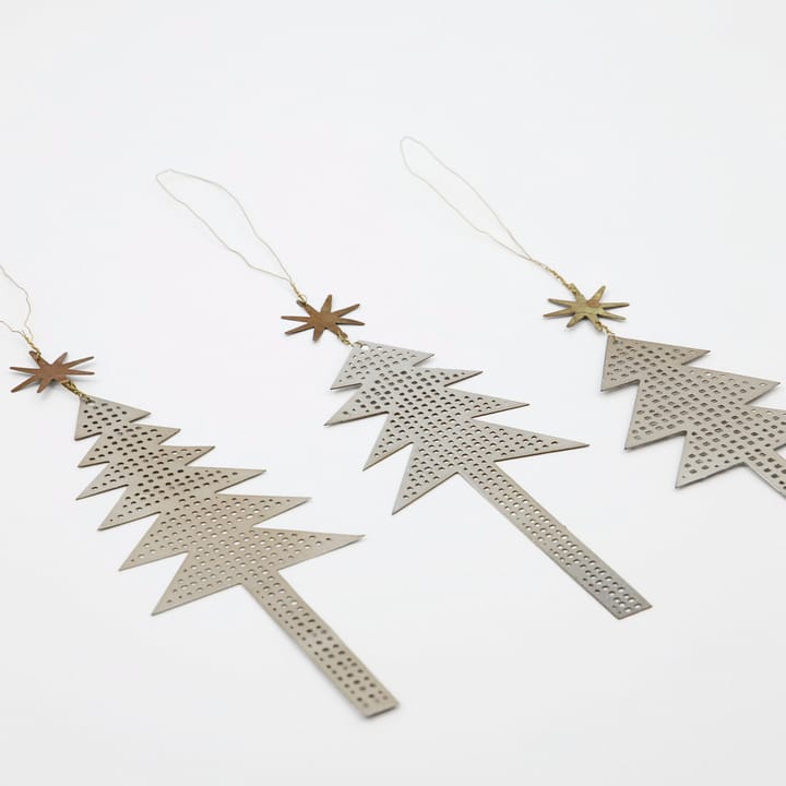 3 Colgantes de Navidad Tree with Star perforado, plata antiguo House Doctor