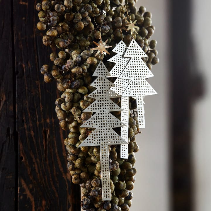 3 Colgantes de Navidad Tree with Star perforado, plata antiguo House Doctor