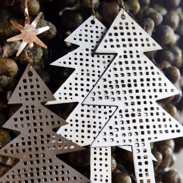 3 Colgantes de Navidad Tree with Star perforado, plata antiguo House Doctor