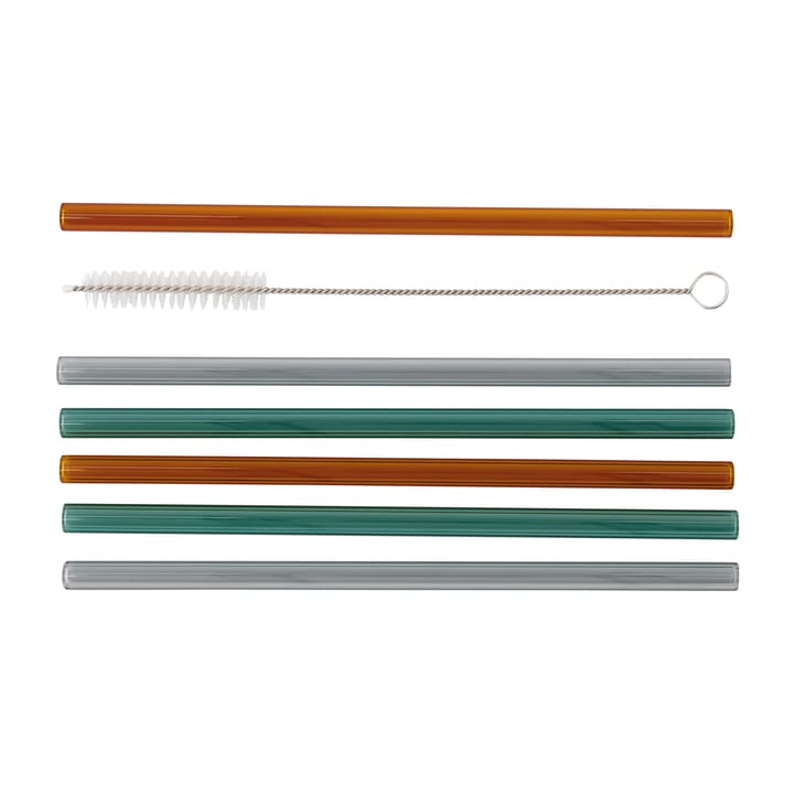 6 Pajitas de vidrio Vaca - Green-grey-naranja - House Doctor