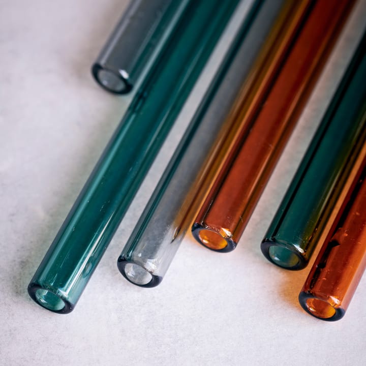6 Pajitas de vidrio Vaca - Green-grey-naranja - House Doctor