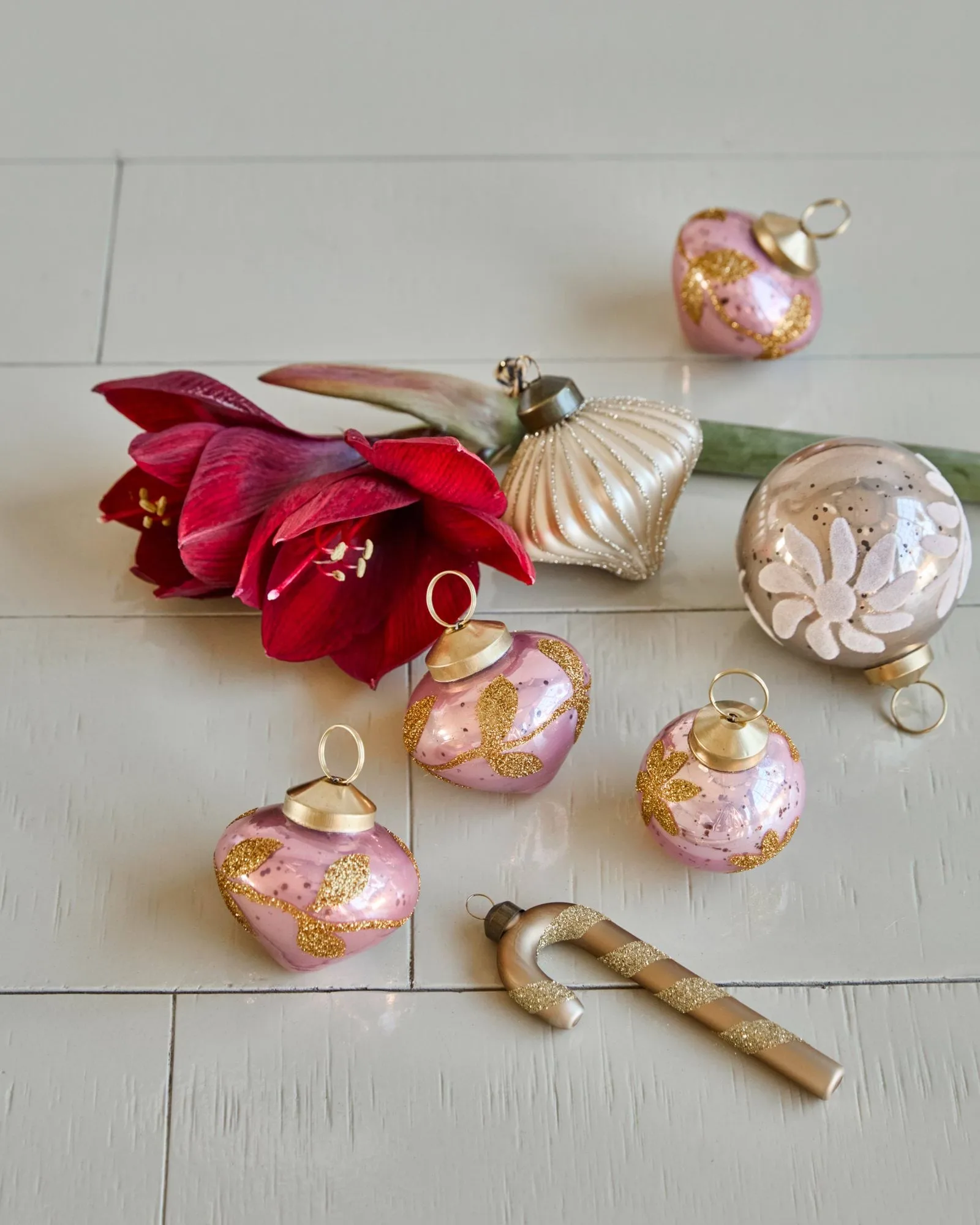Adorno colgante navideño Amore, pack de 4, Rosa House Doctor