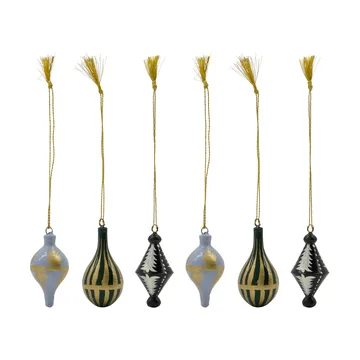 Adorno colgante navideño Stero, 6 piezas - Negro, blanco, dorado, azul, verde - House Doctor