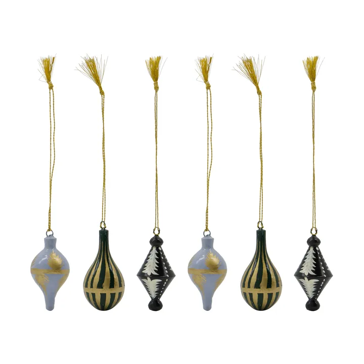 Adorno colgante navideño Stero, 6 piezas - Negro, blanco, dorado, azul, verde - House Doctor