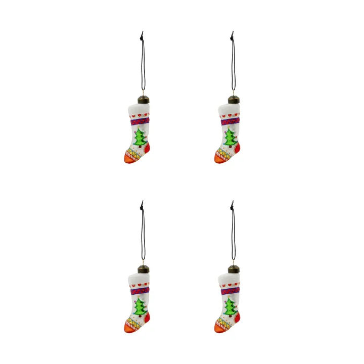 Adorno colgante navideño Stok julstrumpa, pack de 4 - Rojo, blanco - House Doctor