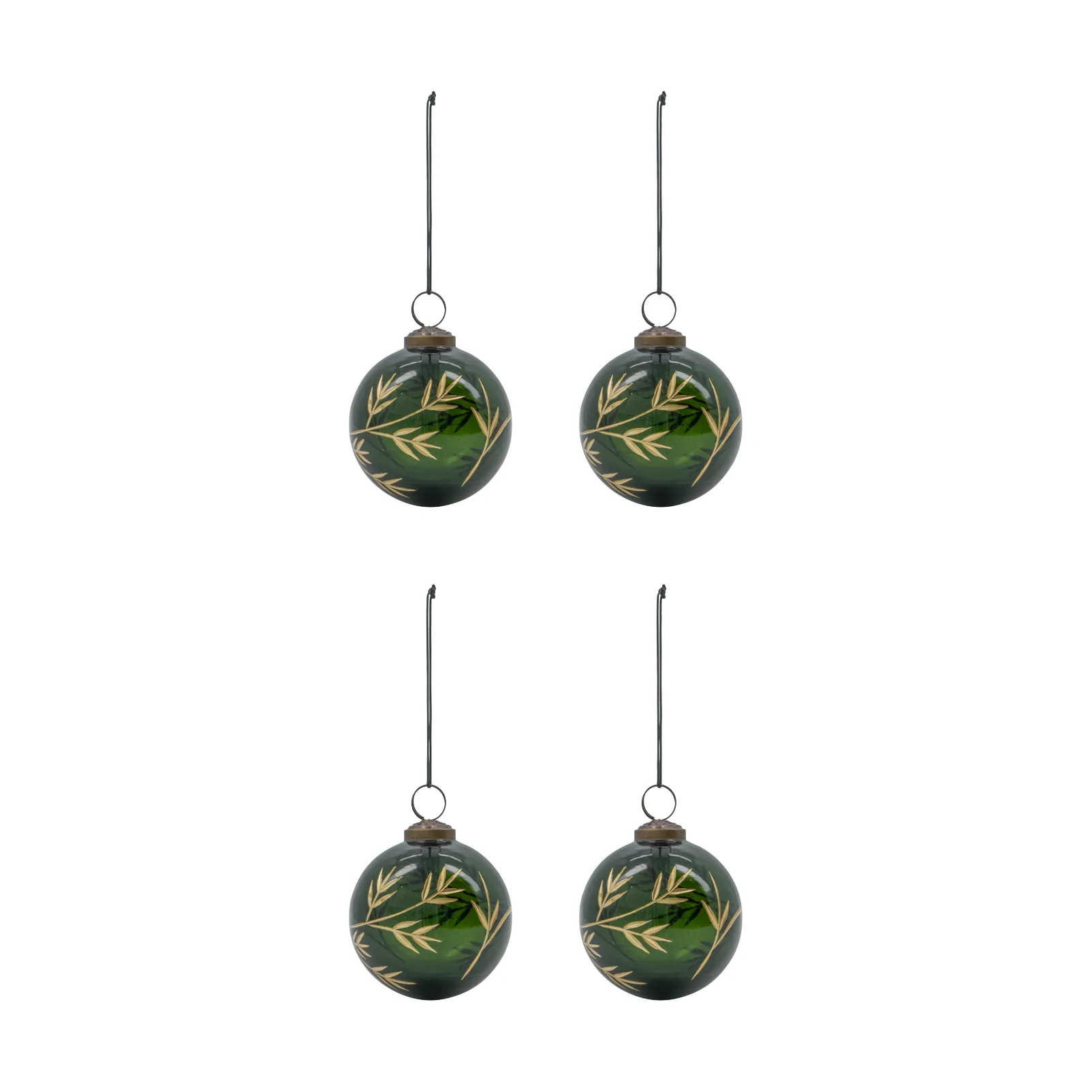 Bola de Navidad Leaf Ø7,5 cm set de 4, Verde-dorado House Doctor