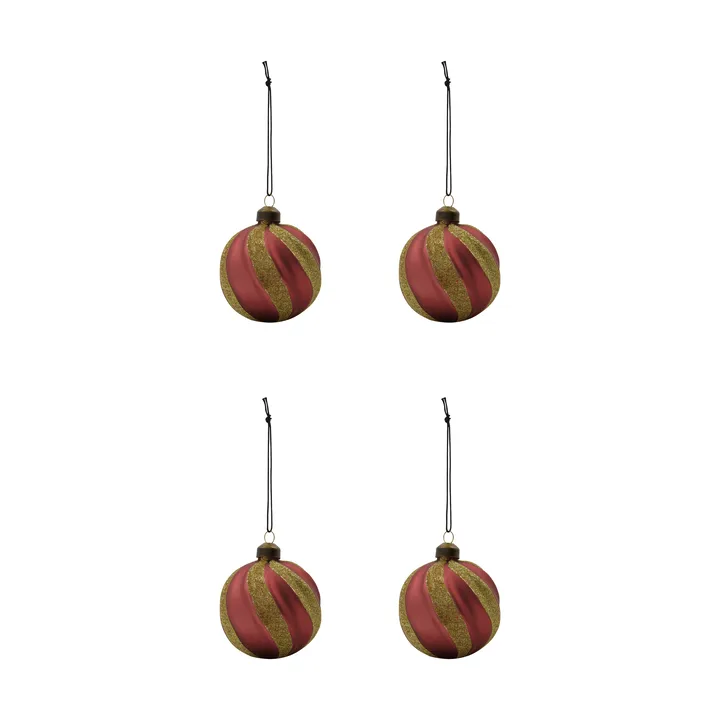 Bola de Navidad Swirl, pack de 4 - Rojo polvo-dorado - House Doctor