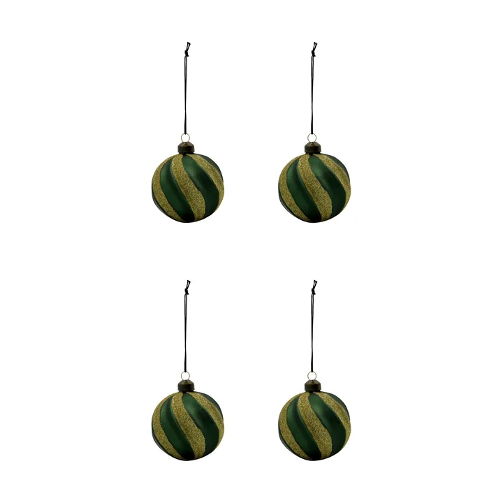 Bola de Navidad Swirl, pack de 4 - Verde-dorado - House Doctor
