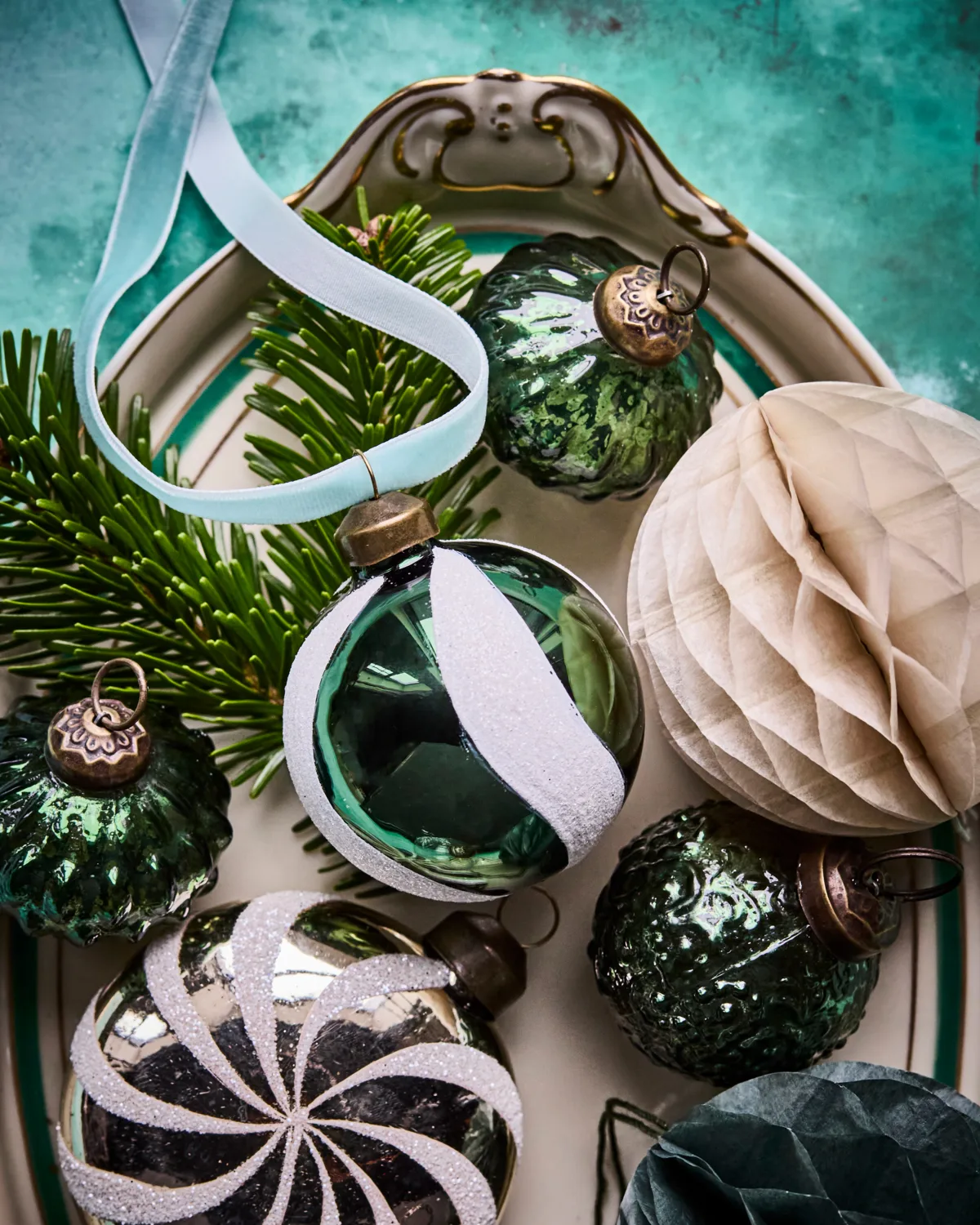 Bola de Navidad Twister Ø6 cm set de 4, Verde-blanco House Doctor