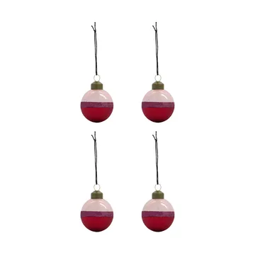 Bolas de Navidad Stripe Ø8 cm, 4-pack - Rosa-rojo - House Doctor